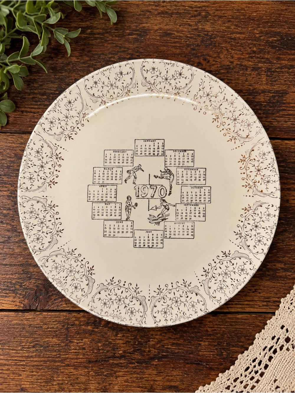 Vintage 1970 Calendar Plate American Ironstone USA Sports 10” Decorative